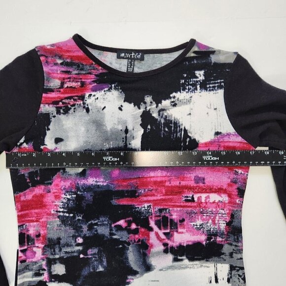 Marble Sweater Mini Dress XS Black Pink Abstract Long Sleeve Crew Neck Fine Knit - Picture 5 of 9